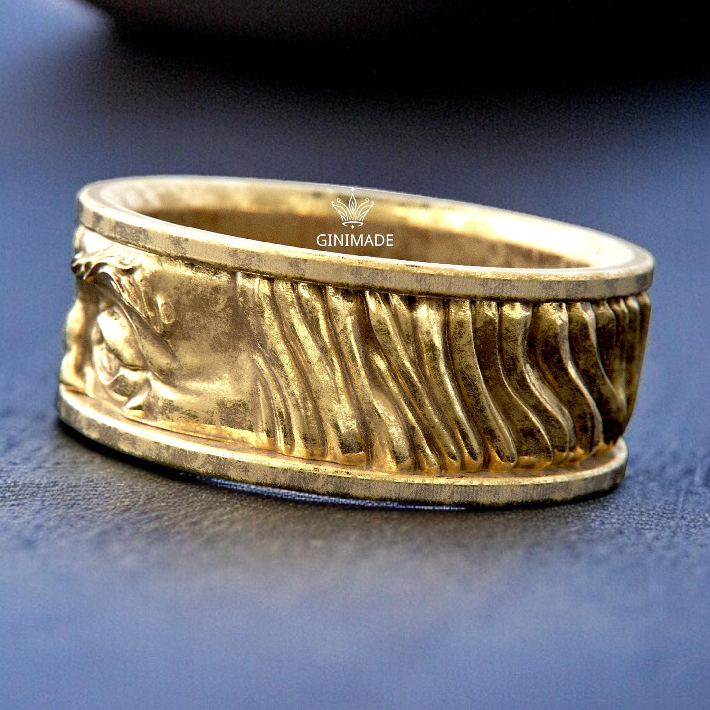 Franklin Eyes Ring | Bold Gold Face Ring | Handmade Sculpted Eye Band | GINIMADE Statement Jewelry | Gothic Men's Ring | Unique Artisan Ring