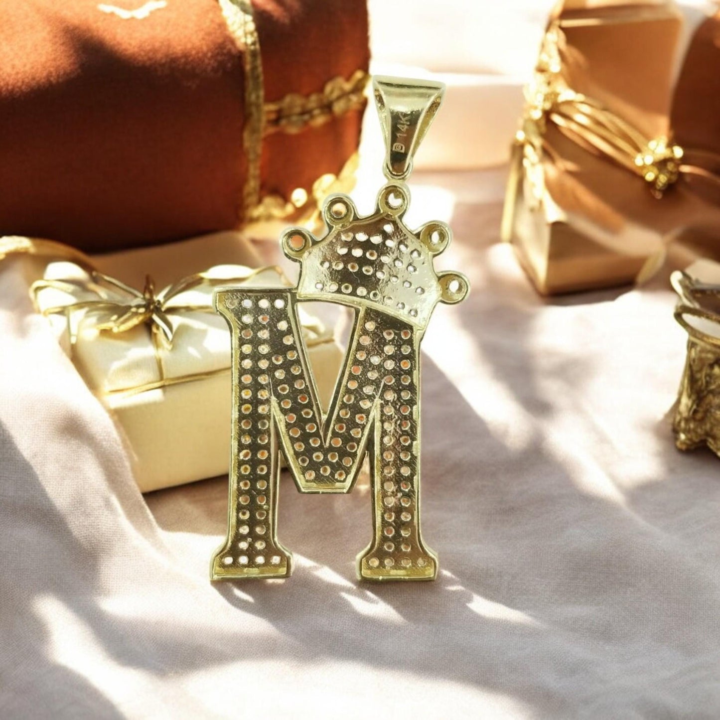 Hip Hop Style 3D Crown M Initial Pendant - 18K Yellow Gold Plated on 925 Silver for Trendy Elegance