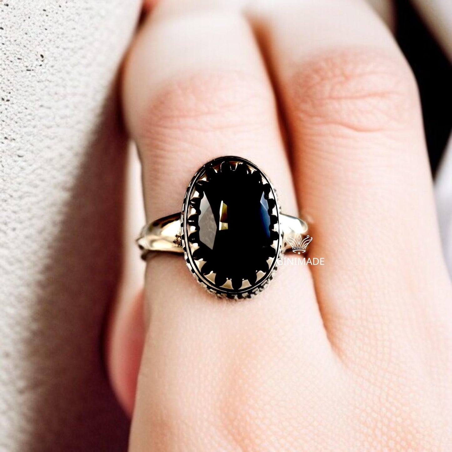 Black Onyx Ring 925 Sterling Silver • Oval Gemstone Ring • Statement Ring for Men & Women • Boho Onyx Jewelry • Gift for Him or Her