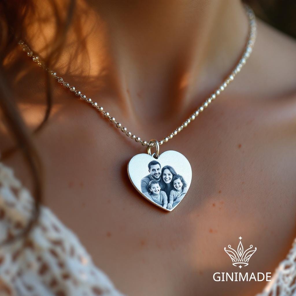 Personalized Real Picture Pendant • Custom Heart Photo Necklace • Memorial Keepsake Jewelry • Gift for Her • Anniversary or Birthday Gift.