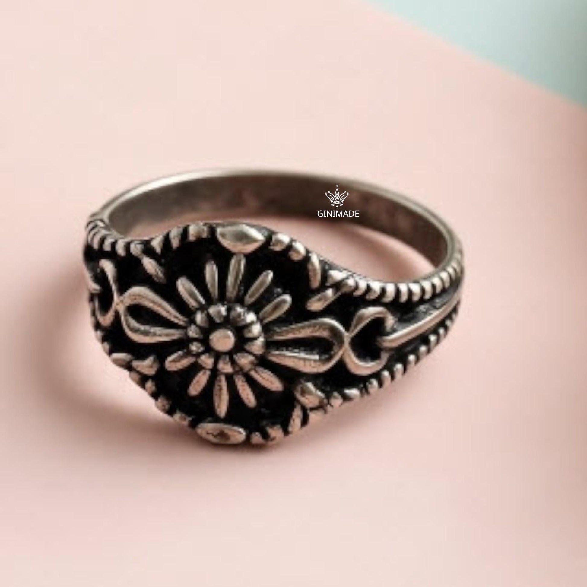 Victorian style oxidized silver ring