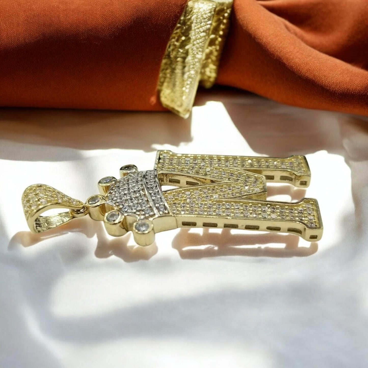 Hip Hop Style 3D Crown M Initial Pendant - 18K Yellow Gold Plated on 925 Silver for Trendy Elegance