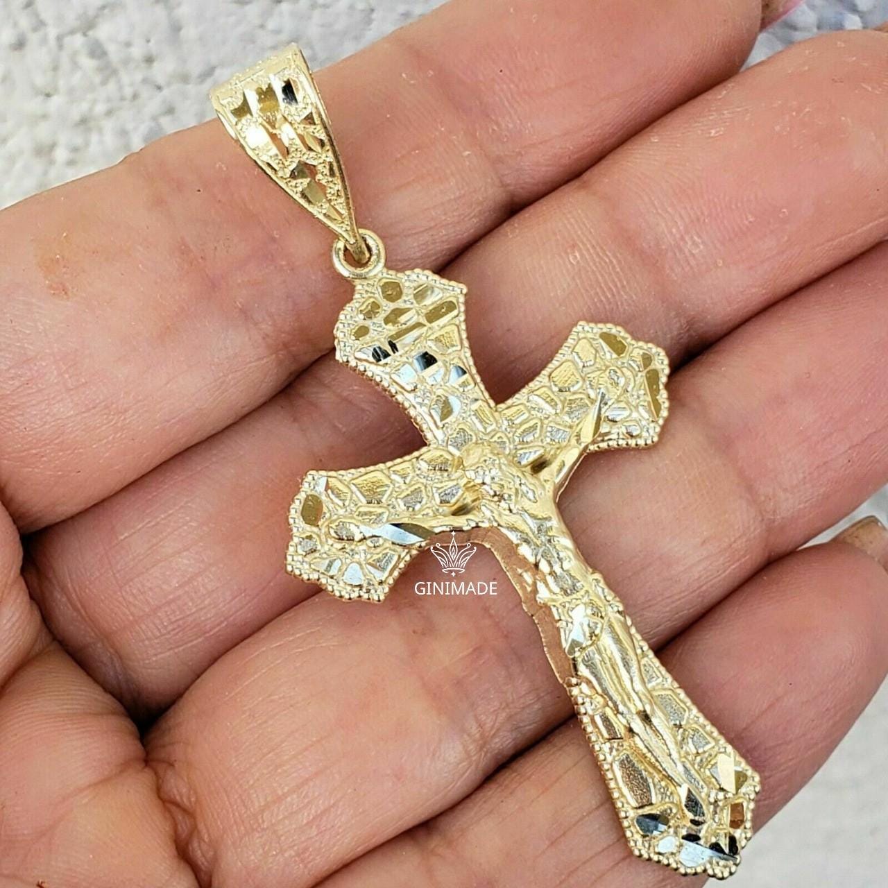 personalized necklace gift Nugget Textured Crucifix Necklace – Handmade 925 Sterling Silver Cross Pendant for fathers day gift