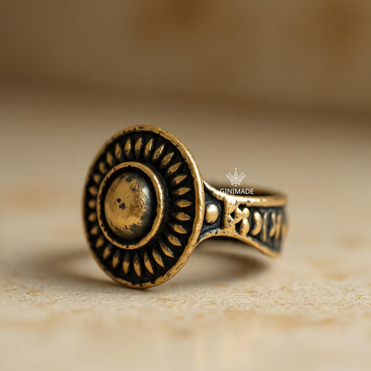 Vintage Tribal Brass Ring – Handmade Ethnic Boho Statement Ring – Bold Round Adjustable Ring for Women – Antique Jewelry by Ginimade