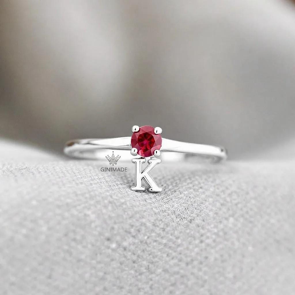 Custom Initial Birthstone Ring • CZ Personalized Letter Ring • Dainty Stacking Jewelry • Graduation Gift • Gift for Her • Proposal Ring
