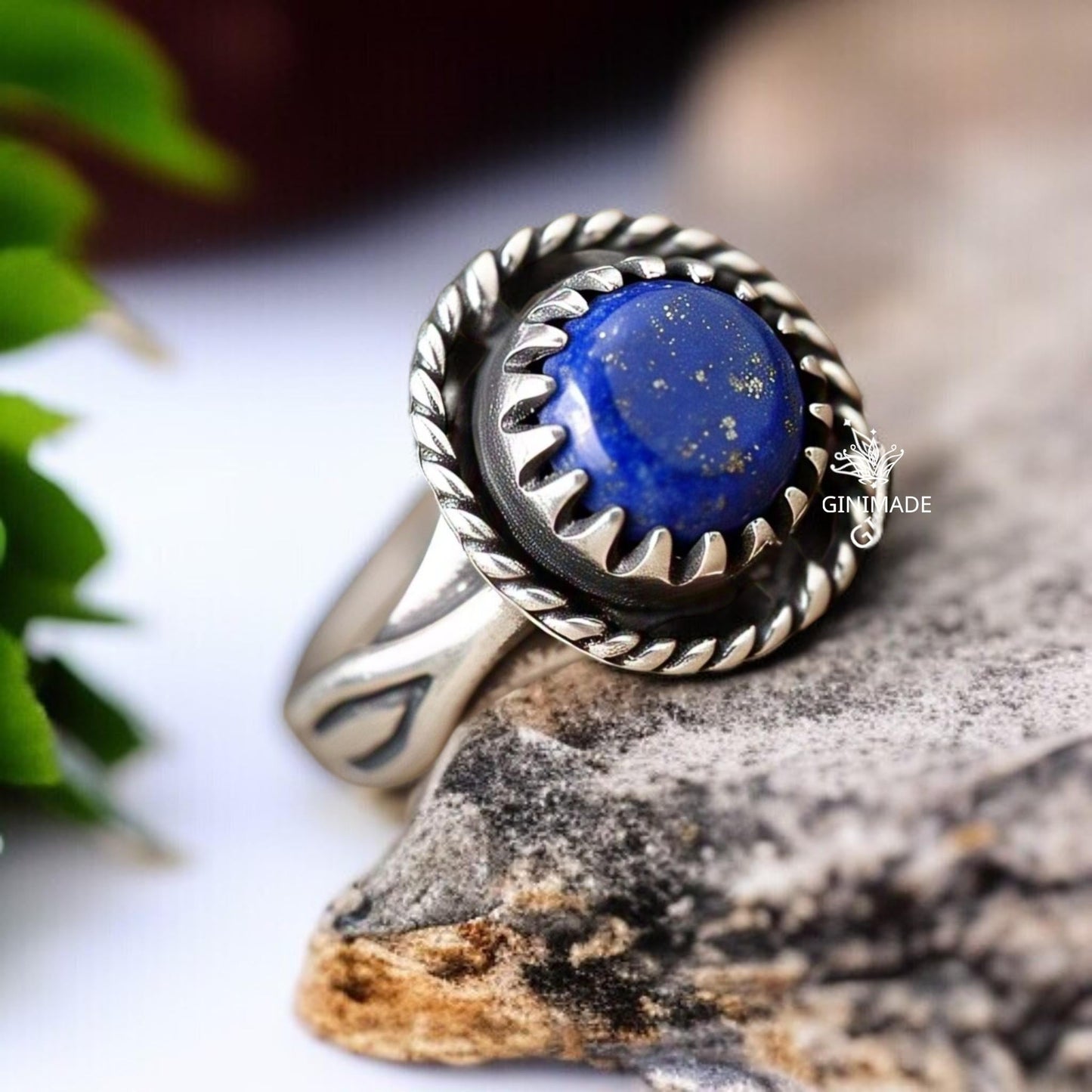 Boho Natural Vintage-Inspired Bohemian Jewelry Lapis Lazuli Ring – Round Gemstone in 925 Sterling Silver
