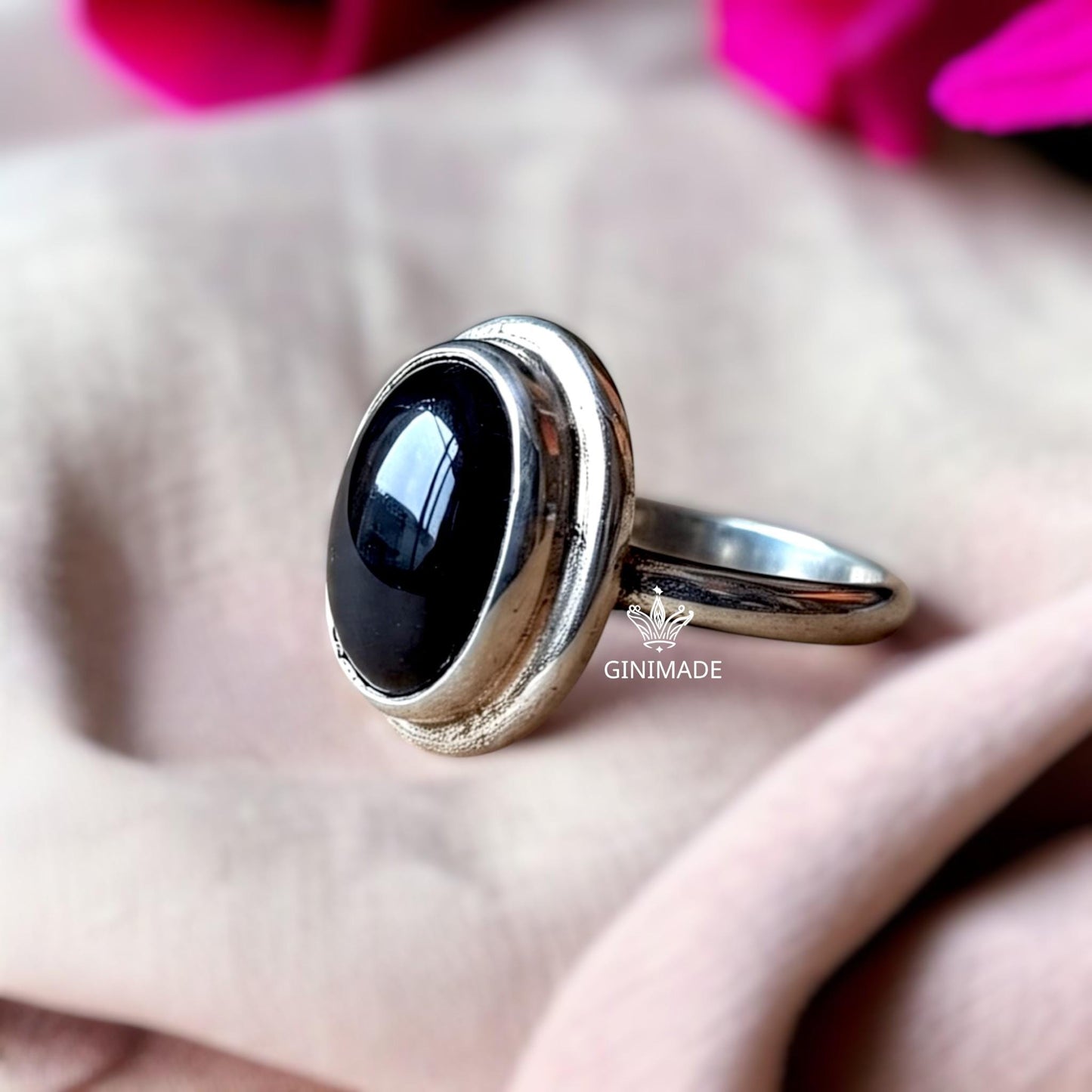 Sterling Silver Onyx Ring • Oval Black Onyx Ring for Men Women • July Birthstone Gift • Bohemian Gemstone Jewelry.
