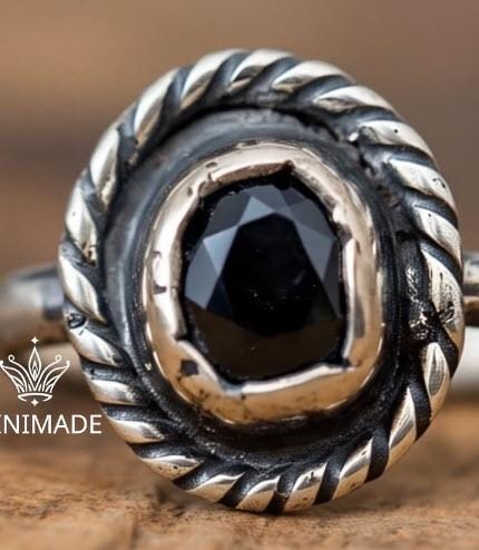 Handmade Oxidized Silver  Black Onyx Ring •   925 Sterling Silver Gothic Statement Ring  • Vintage Boho Jewelry • Unique Gift for her.