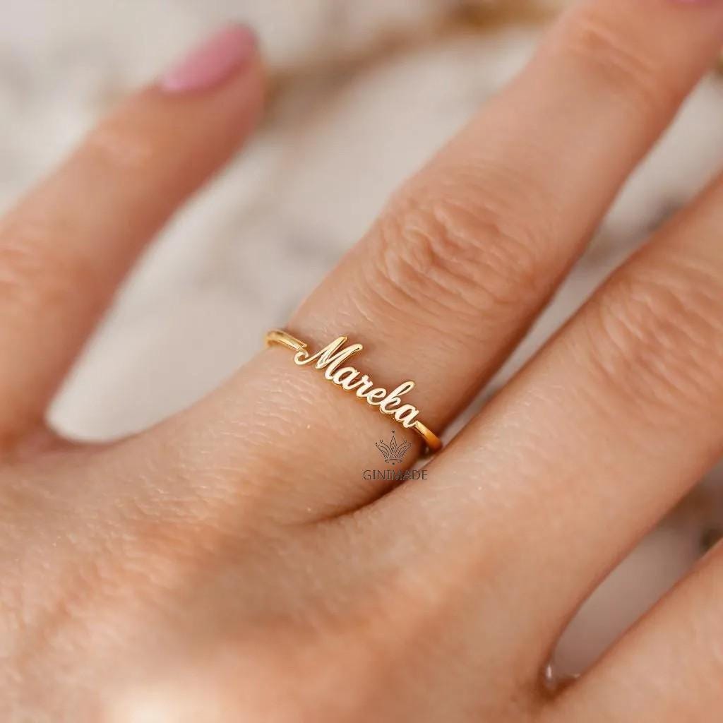 Custom Name Birthstone Ring •Personalized Name Ring • Dainty Stacking Jewelry • Graduation Gift • Gift for Her • Proposal Ring