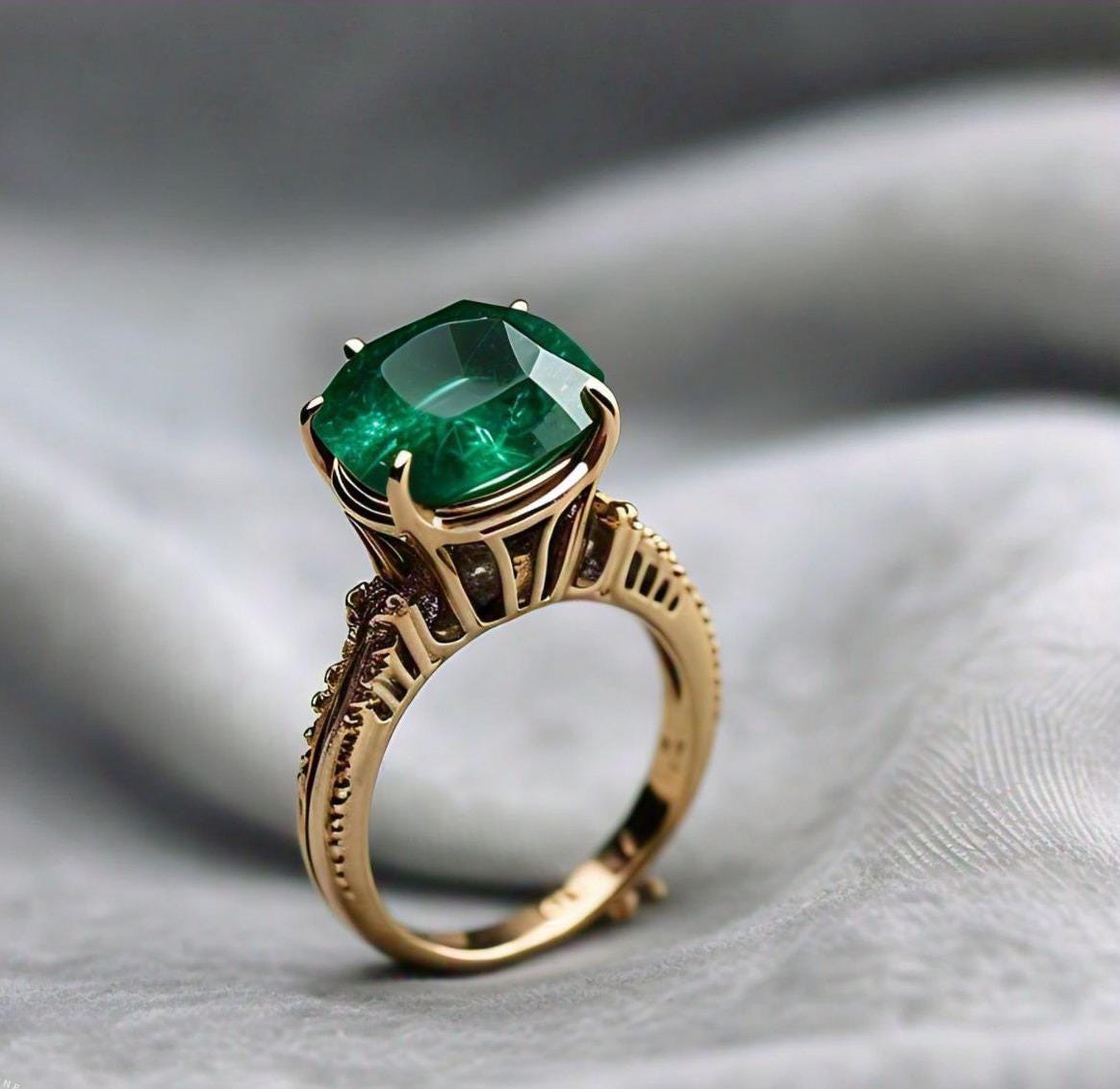 Silver Natural Emerald Cocktail Ring - Elegant Statement Jewelry