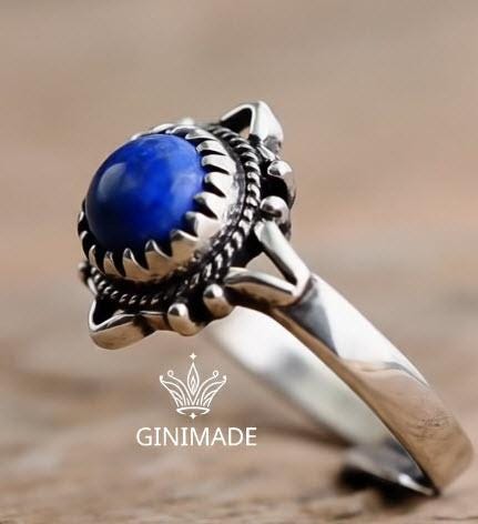 Boho Lapis Lazuli Ring – Handmade 925 Silver Gemstone Jewelry – Vintage-Inspired Statement Ring Gift for Her