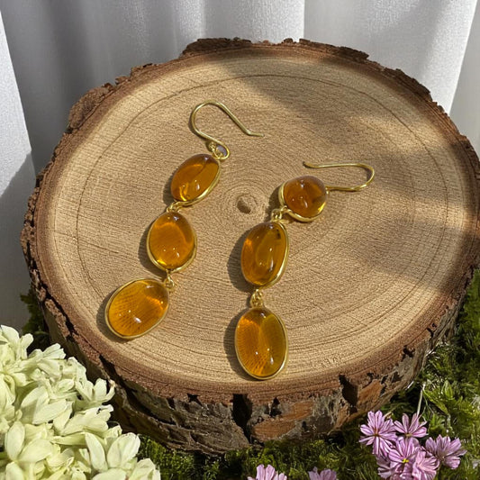 Yellow Gemstone Dangle Earrings | Long Gold Drop Earrings | Handmade Statement Earrings | Lightweight Boho Jewelry | Gift for Her.