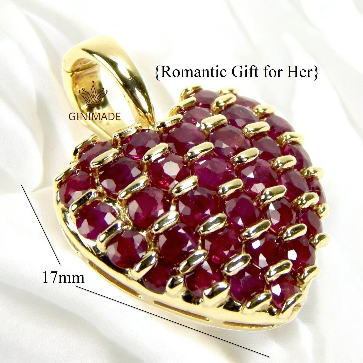 Vintage Ruby Heart Pendant Necklace – Dainty CZ Accent – 925 Sterling Silver Charm – July Birthstone Jewelry – Romantic Gift for Her