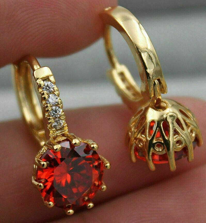 Elegant Women's Hoop Earrings with Dark Red & White CZ Crystals | 925 Sterling Silver, 18ct Gold Filled | Valentine's Day Gift for her.