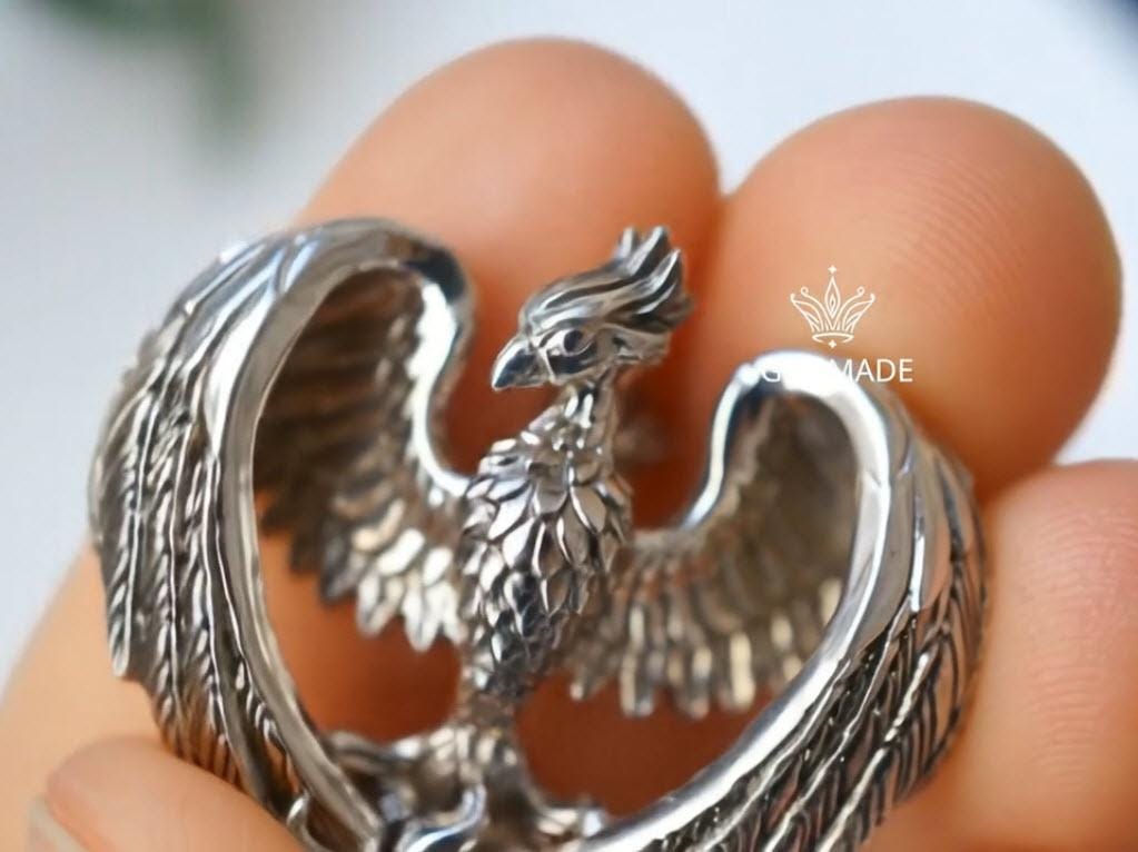 Phoenix Rising Pendant Necklace | Sterling Silver Phoenix with Golden Flames | Rebirth & Strength Jewelry | Gift for Him and her | GiniMade