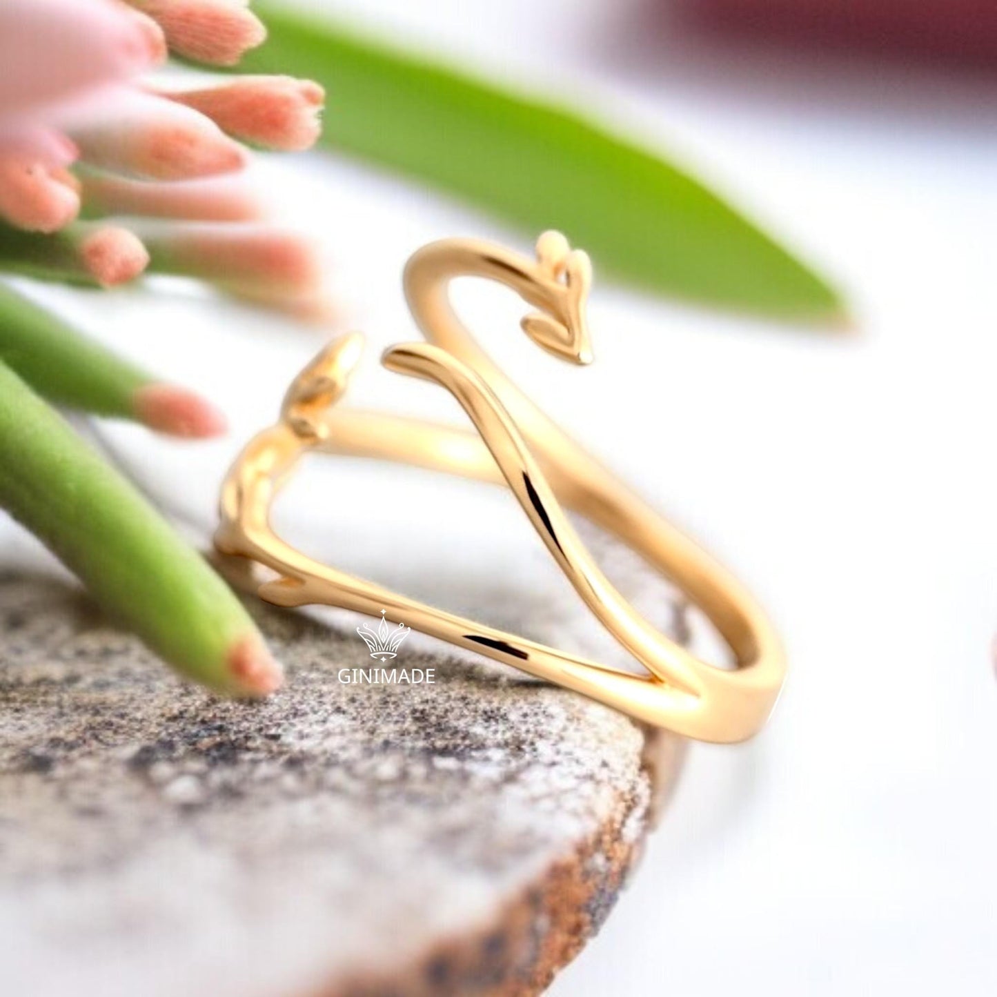 Adjustable Gold Leaf Wrap Ring | Nature Inspired Open Ring for Women | Dainty Botanical Jewelry | Minimalist Forest Ring Gift