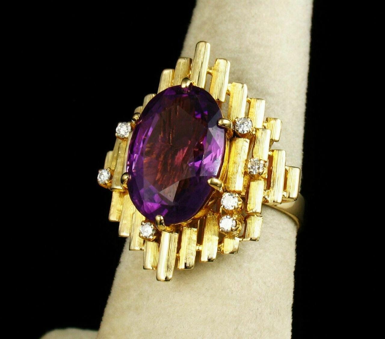 Luxury Amethyst Ring 18k Yellow Gold Plated Sterling Silver