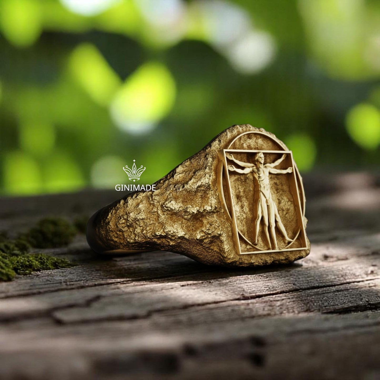 Vitruvian Man Signet Ring | 925 Sterling Silver Men's Ring | Da Vinci Inspired Renaissance Jewelry | Handmade Gift for Him.