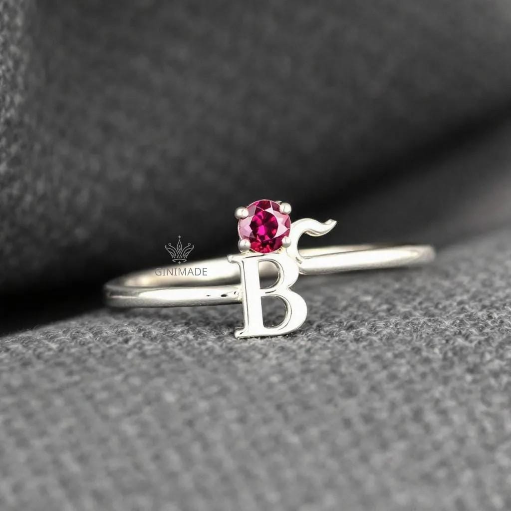 Custom Initial Birthstone Ring • CZ Personalized Letter Ring • Dainty Stacking Jewelry • Graduation Gift • Gift for Her • Proposal Ring