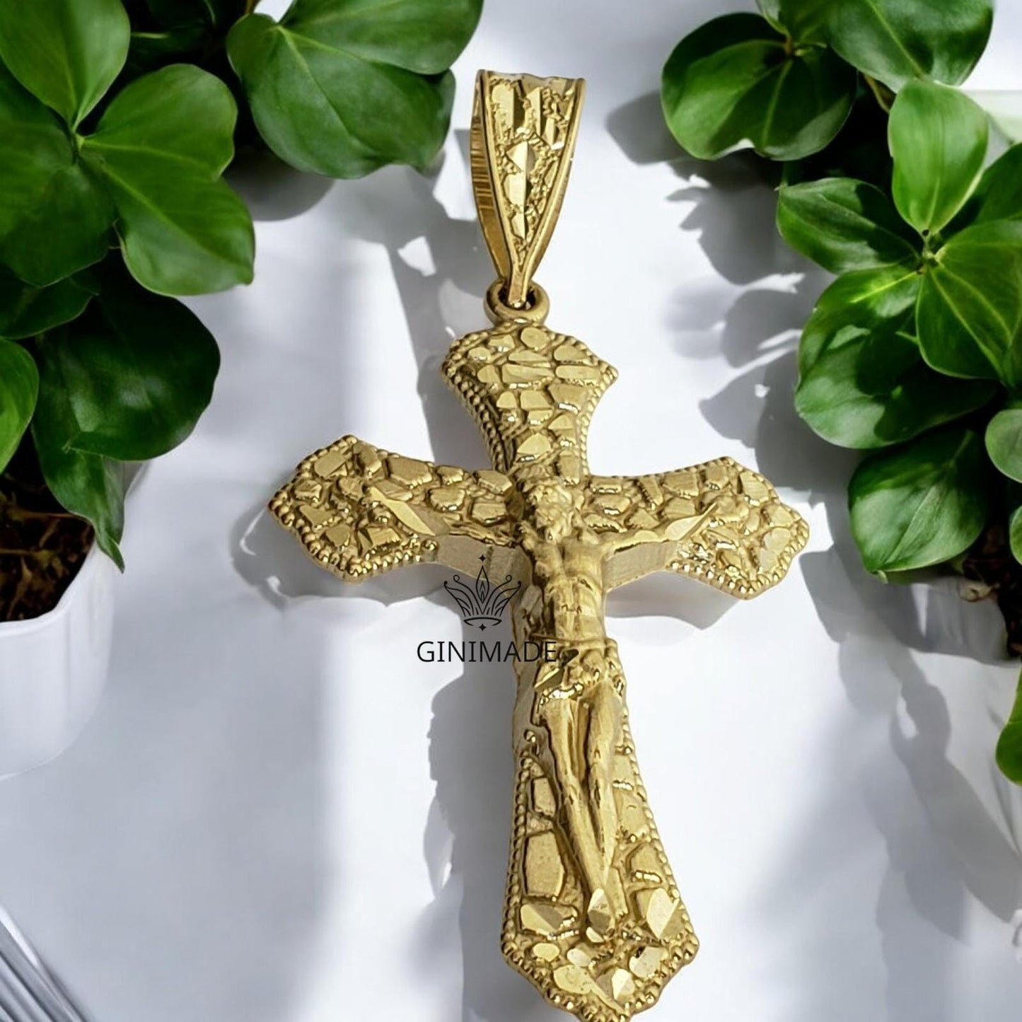 personalized necklace gift Nugget Textured Crucifix Necklace – Handmade 925 Sterling Silver Cross Pendant for fathers day gift