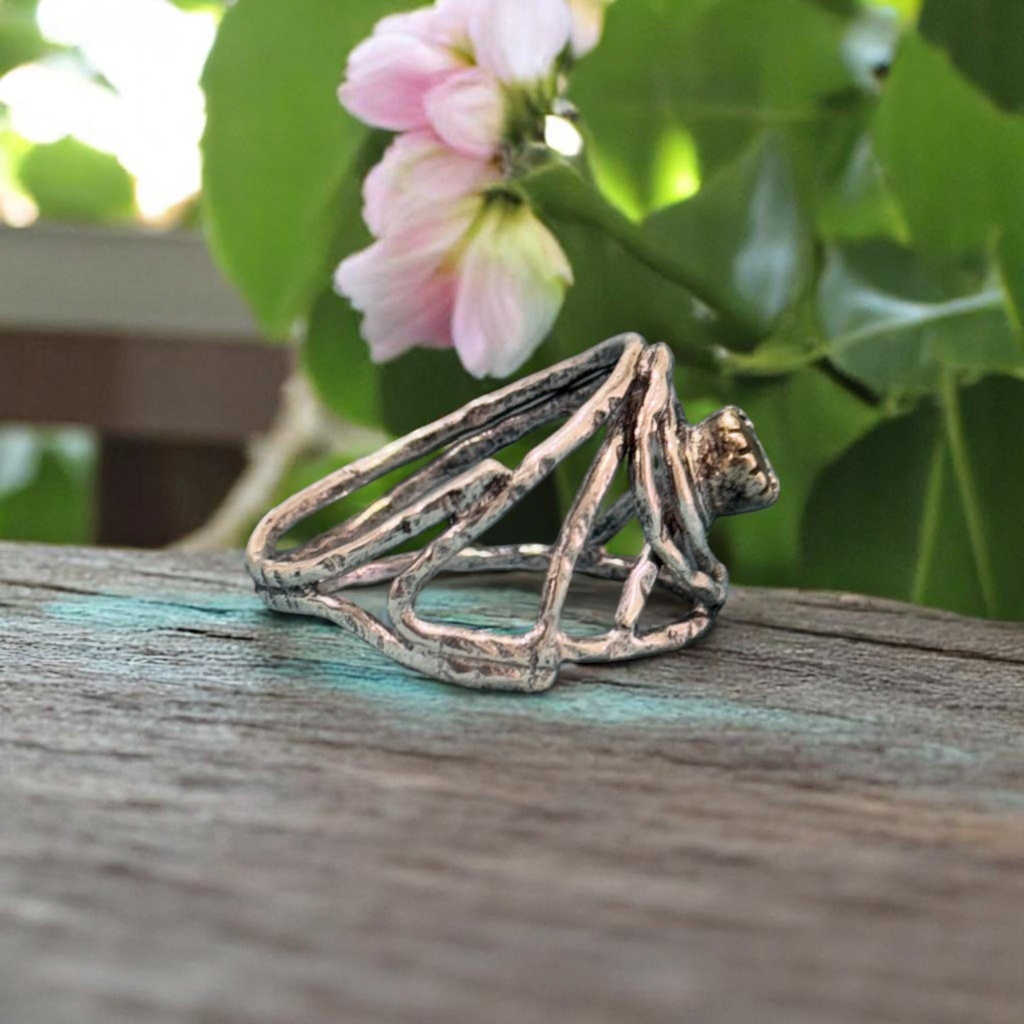 Boho 925 Sterling Silver Ring with Natural Peridot Gemstone | Handmade Spiral Statement Ring | Textured Silver Gemstone Jewelry for Her