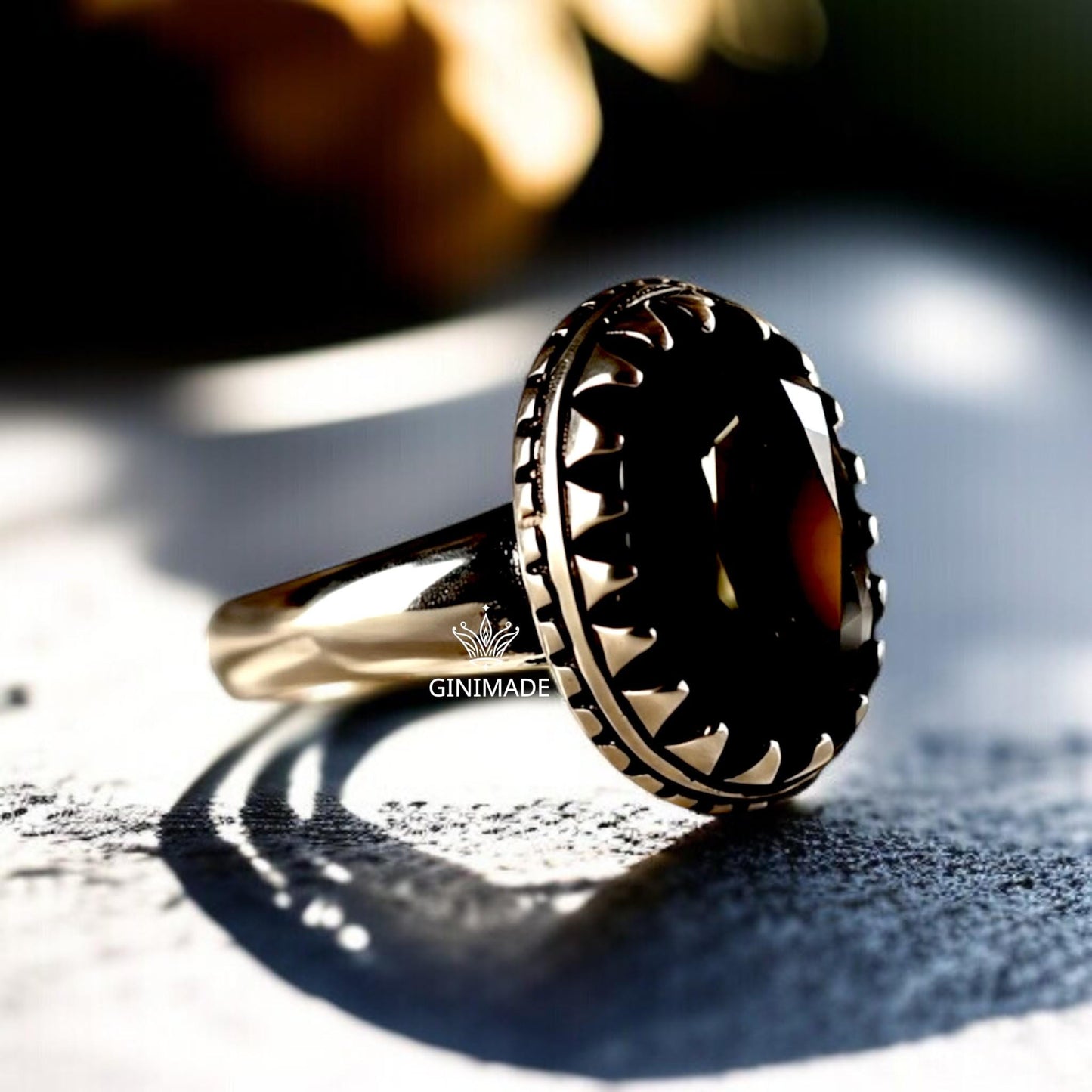 Black Onyx Ring 925 Sterling Silver • Oval Gemstone Ring • Statement Ring for Men & Women • Boho Onyx Jewelry • Gift for Him or Her