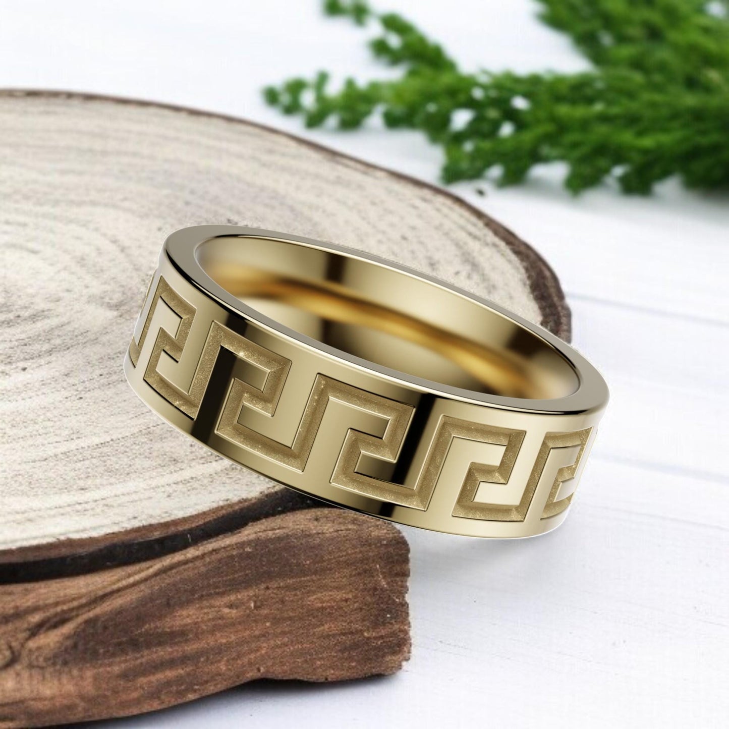 Greek Key Ring 925 Sterling Silver | Men’s Meander Pattern Band | Classic Greek Design Ring for Him | Unisex Silver Statement Jewelry