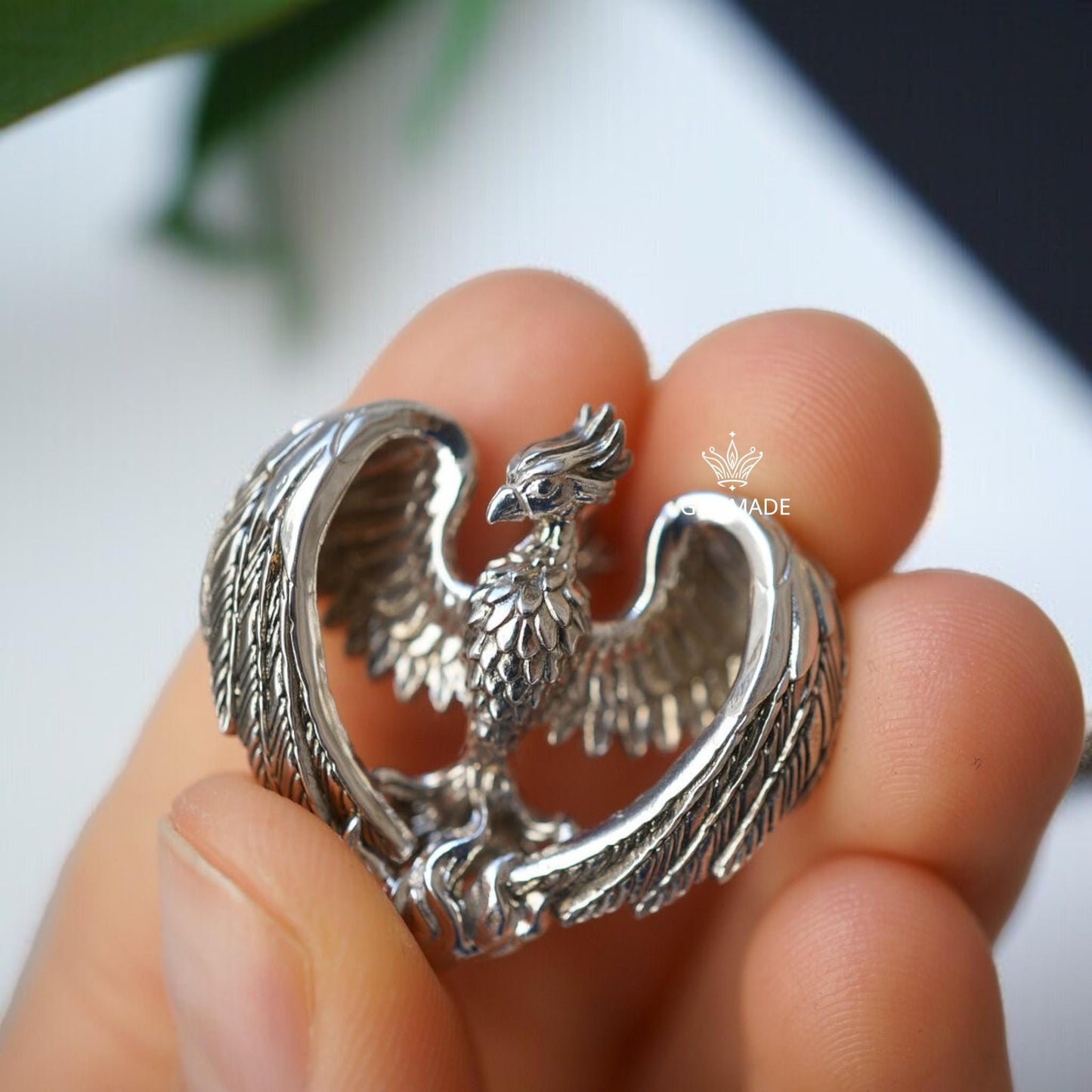 Phoenix Rising Pendant Necklace | Sterling Silver Phoenix with Golden Flames | Rebirth & Strength Jewelry | Gift for Him and her | GiniMade