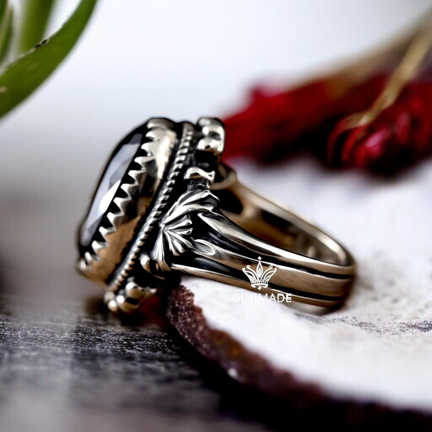 Black Onyx Ring 925 Sterling Silver • Vintage Boho  Ring • Gothic Oval Gemstone Jewelry • Handmade Oxidized Silver Ring for Women & Men.