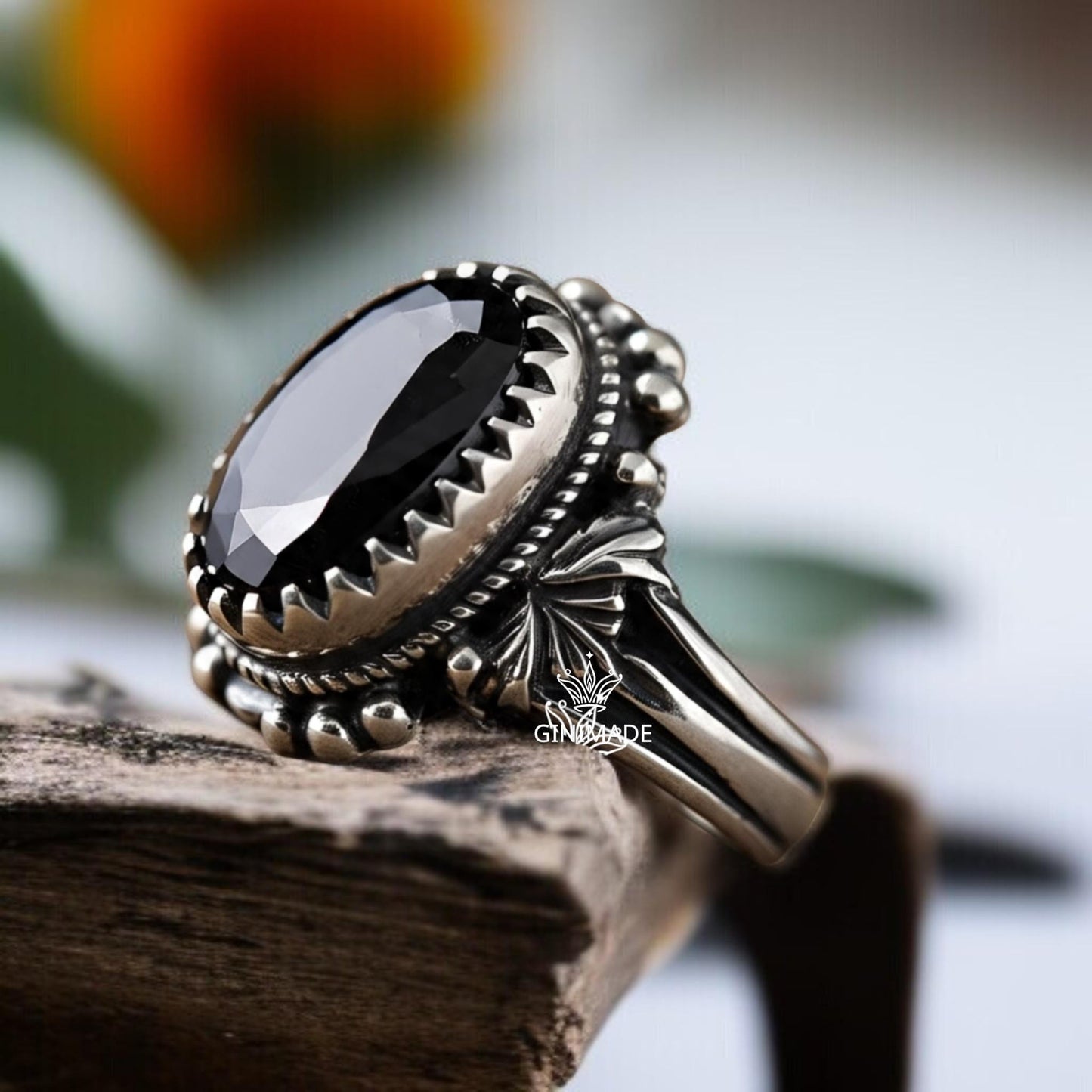Black Onyx Ring 925 Sterling Silver • Vintage Boho  Ring • Gothic Oval Gemstone Jewelry • Handmade Oxidized Silver Ring for Women & Men.