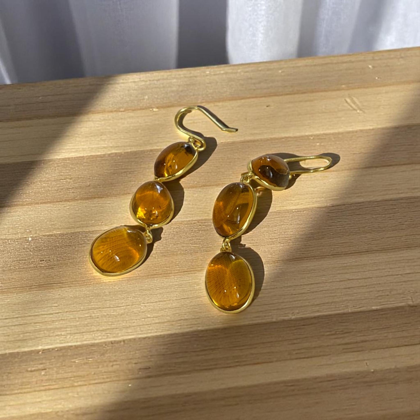 Yellow Gemstone Dangle Earrings | Long Gold Drop Earrings | Handmade Statement Earrings | Lightweight Boho Jewelry | Gift for Her.