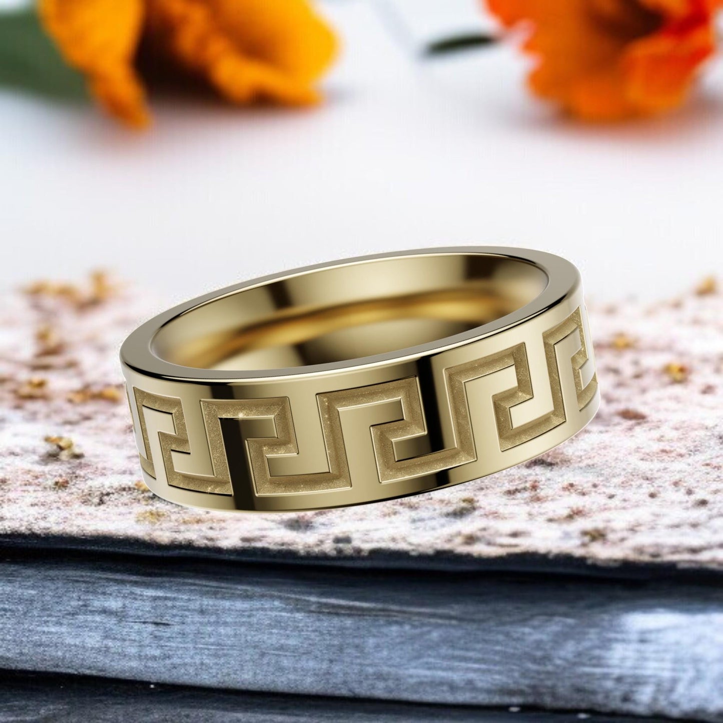 Greek Key Ring 925 Sterling Silver | Men’s Meander Pattern Band | Classic Greek Design Ring for Him | Unisex Silver Statement Jewelry