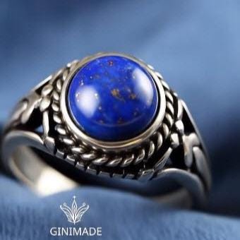 Vintage Boho Lapis Ring – Handmade Natural Blue Gemstone in 925 Silver – Unique Statement Gift