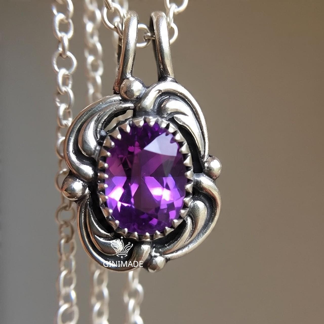 Minimalist Amethyst Pendant Necklace • Boho Sterling Silver Jewelry • Simple February Birthstone Gift • Handmade Gemstone Necklace for Her