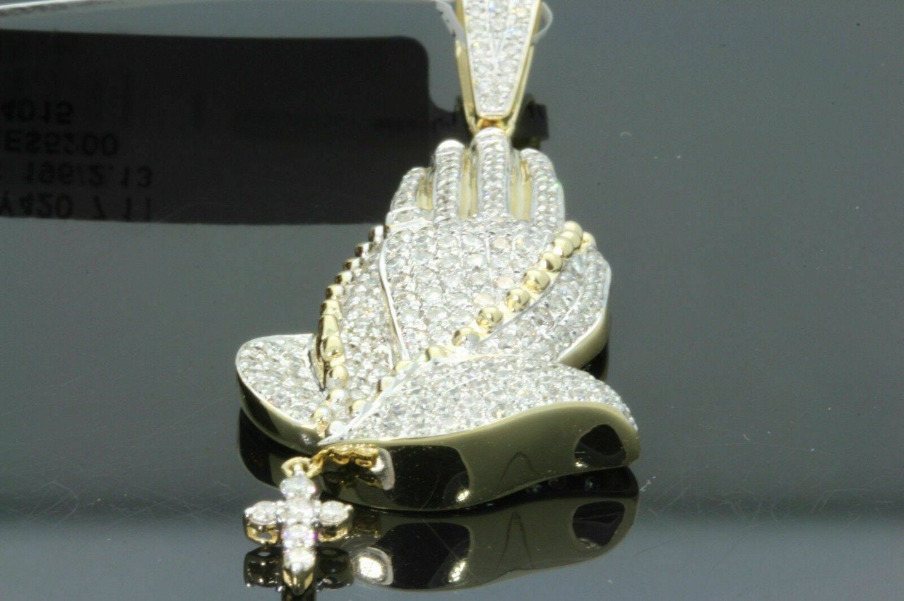 Men's Praying Hands Rosary Necklace, 925 Silver & CZ Diamonds