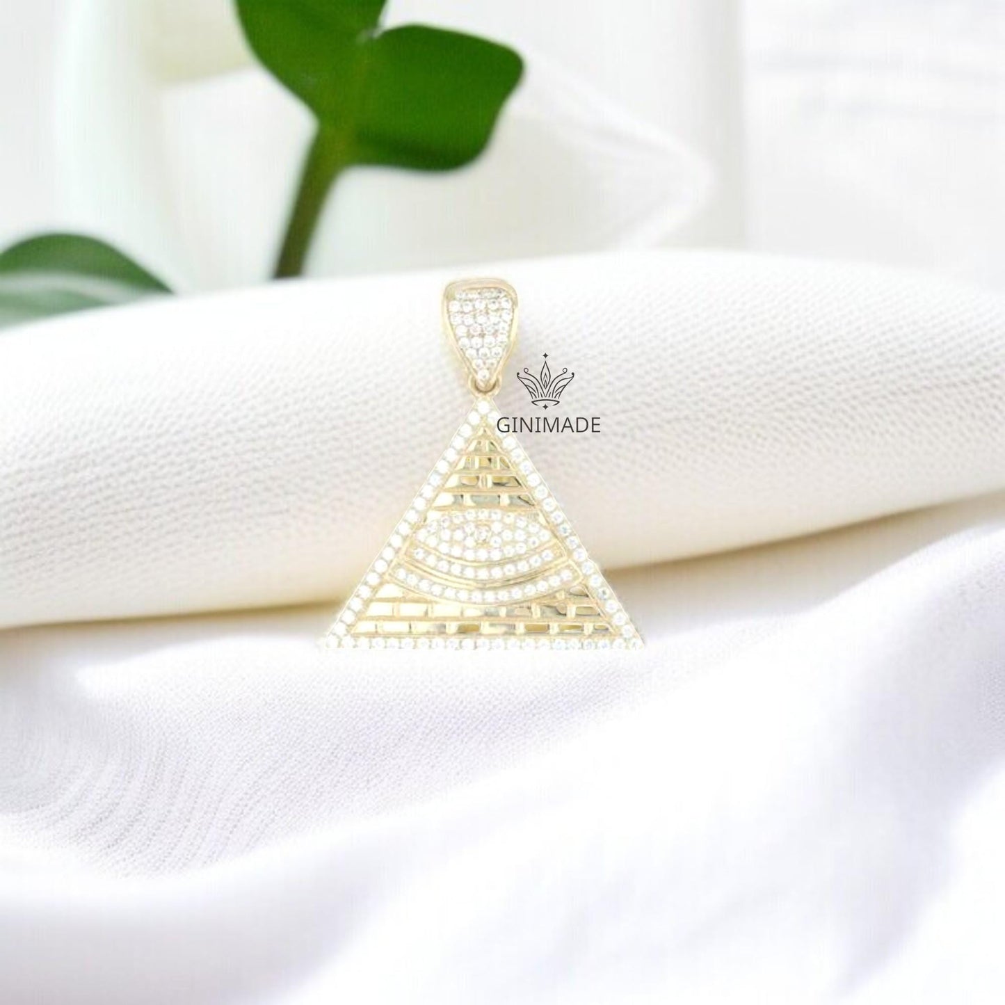 Triangle Evil Eye Pendant - 925 Sterling Silver CZ Diamond Jewelry - Egyptian Symbol Necklace - Gold Plated Pendant for Women