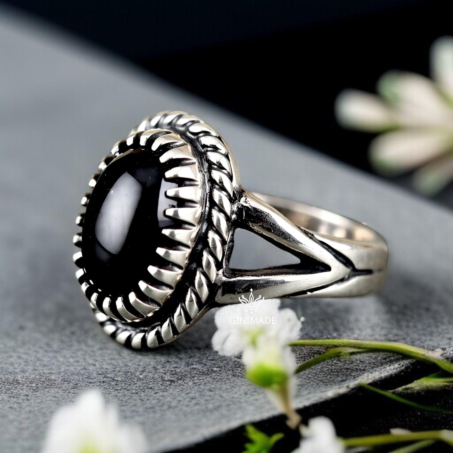 925 Silver Black Onyx Ring • Handmade Statement Ring • Onyx Gemstone Ring for Him & Her • Unisex Boho Jewelry Gift