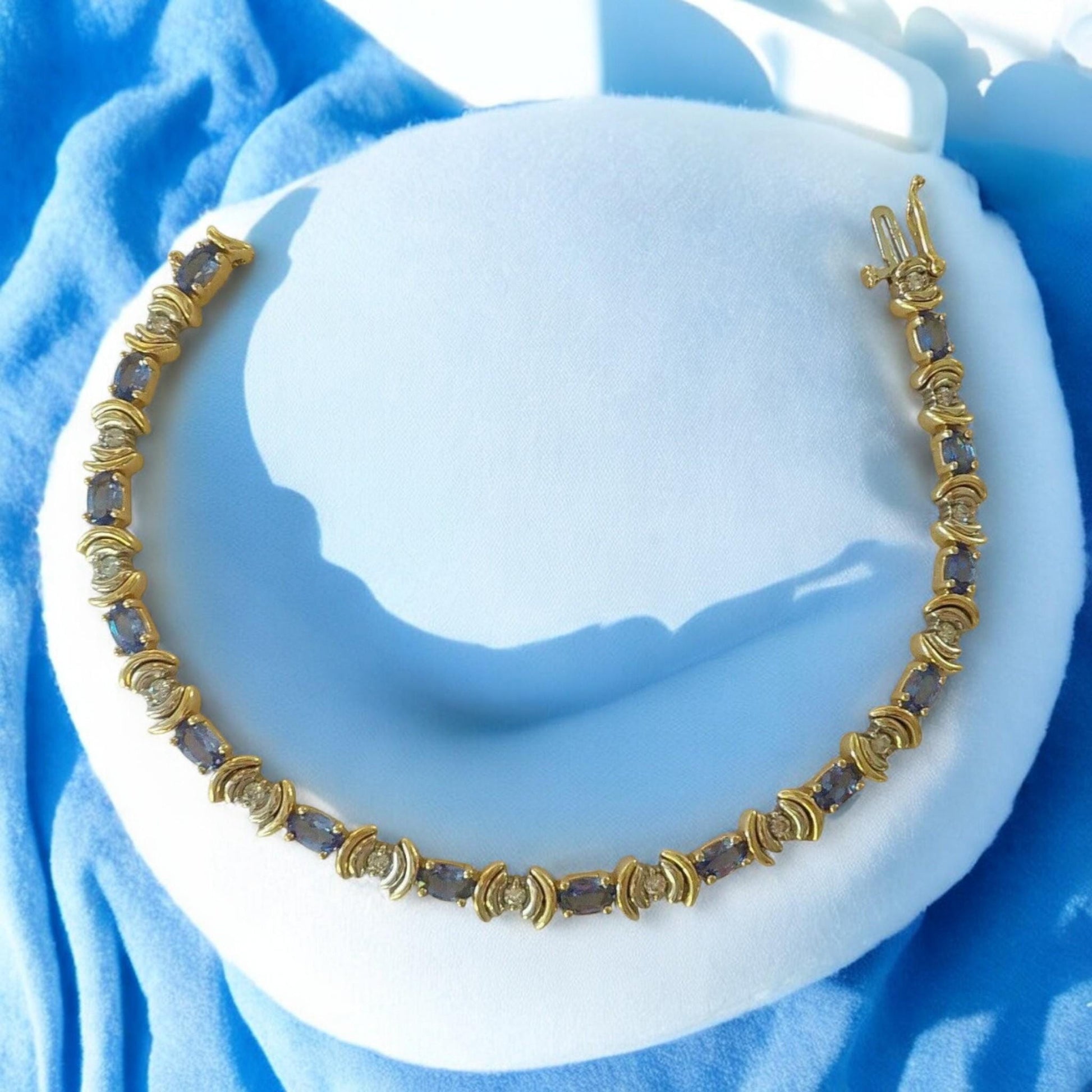 925 silver bracelet, blue CZ stones, royal jewelry, feminine delicate accessory