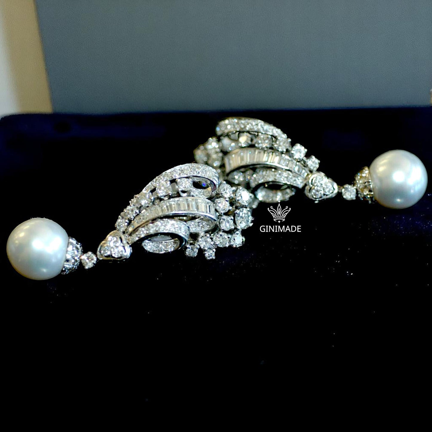 Elegant Pearl Drop Earrings • 925 Sterling Silver CZ Baguette Diamond Statement Earrings • Art Deco Wedding Jewelry • Gift for Her