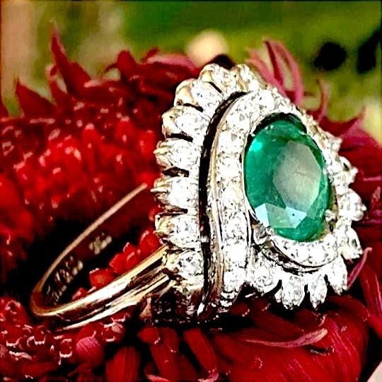 Luxury Natural Emerald and Lab Grown Engagement Rings , with 10k solid yellow gold, valentine Gift for her.