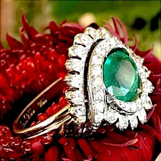 Luxury Natural Emerald and Lab Grown Engagement Rings , with 10k solid yellow gold, valentine Gift for her.