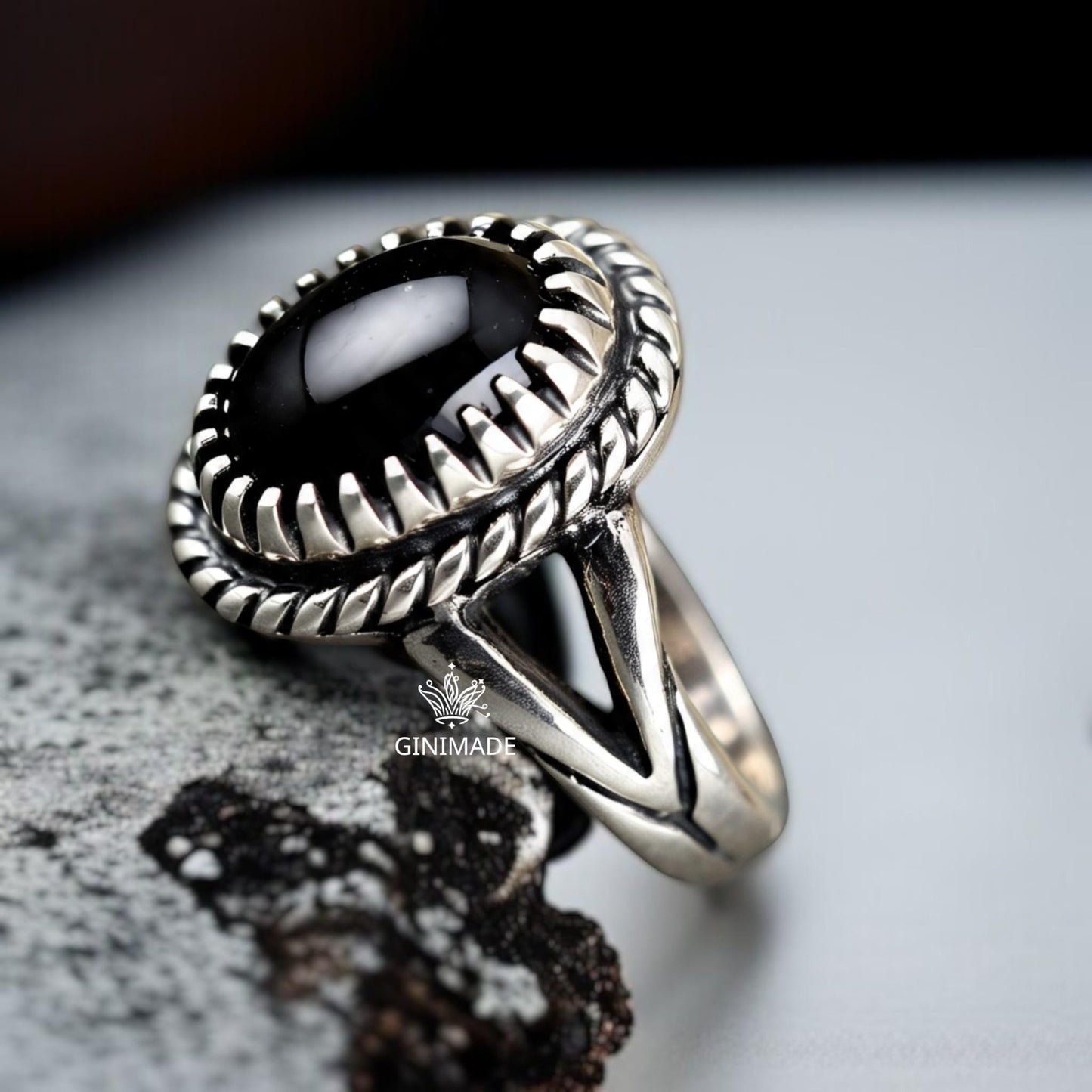 925 Silver Black Onyx Ring • Handmade Statement Ring • Onyx Gemstone Ring for Him & Her • Unisex Boho Jewelry Gift