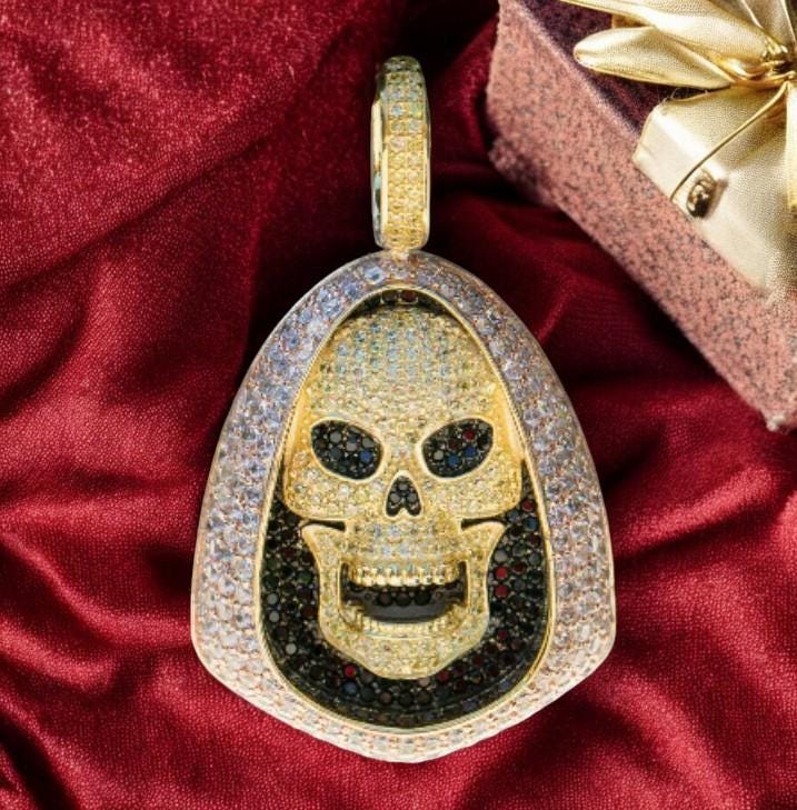 Luxury Iced Out Skeleton Pendant in 925 Silver with CZ Diamonds - Statement Jewelry Piece fathers day gift. Without chain.