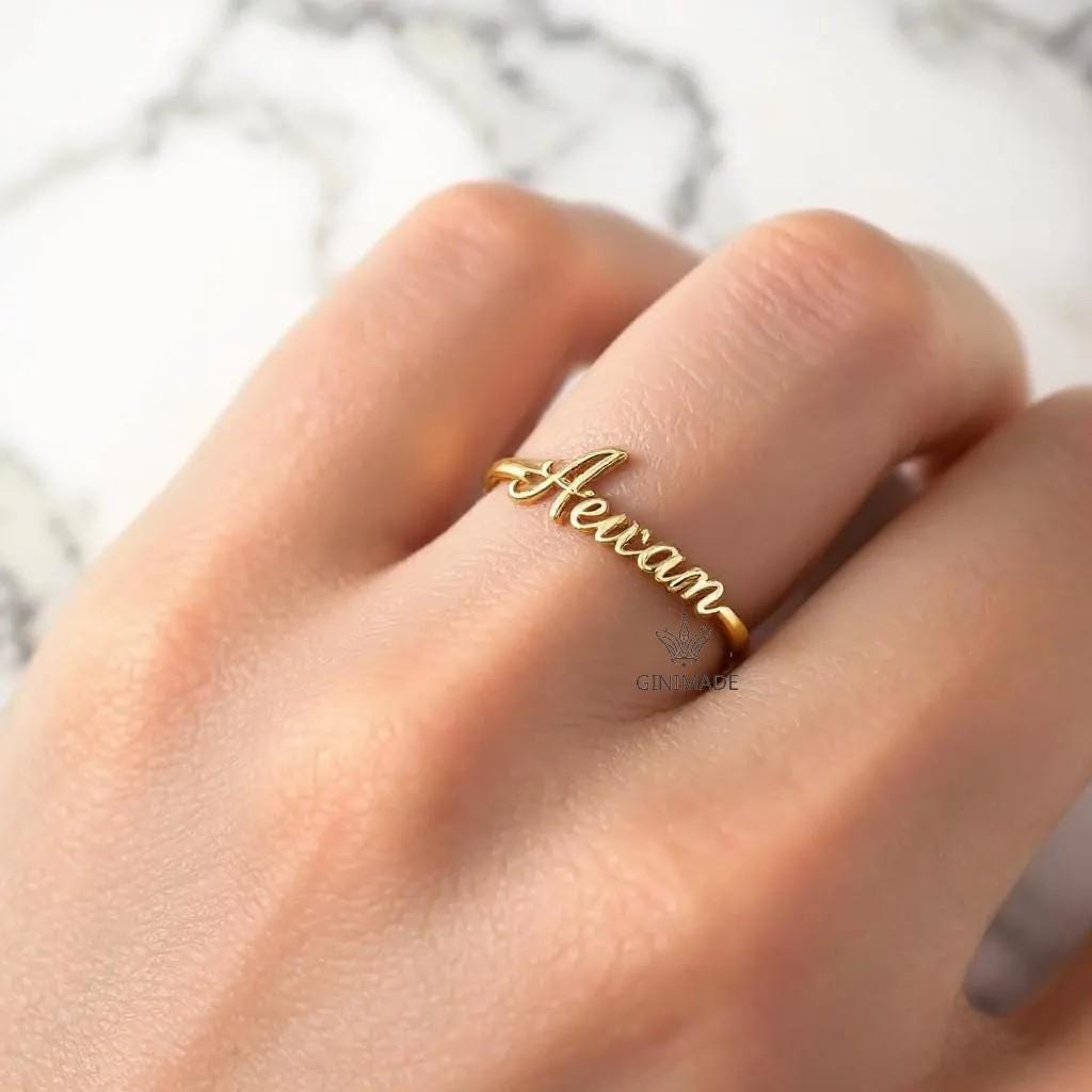 Custom Name Birthstone Ring •Personalized Name Ring • Dainty Stacking Jewelry • Graduation Gift • Gift for Her • Proposal Ring