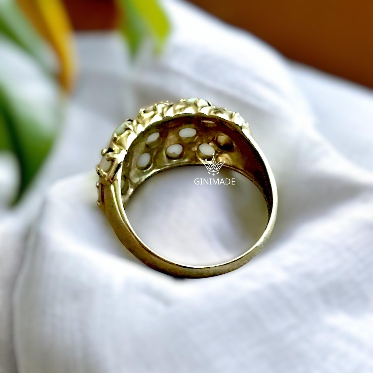 Vintage Opal Cluster Ring Gold Plated | Retro Dome Cocktail Ring for Women | October Birthstone Statement Jewelry | 925 silver Opal Ring.