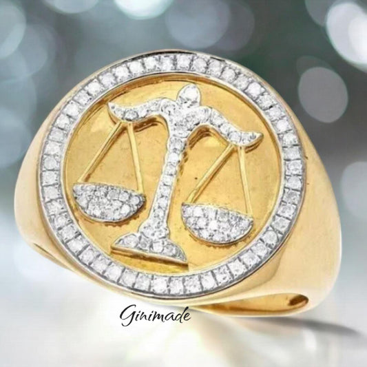 Libra Engraved Lab grown Diamond Signet Ring in Silver  For Men,fathers day gift .