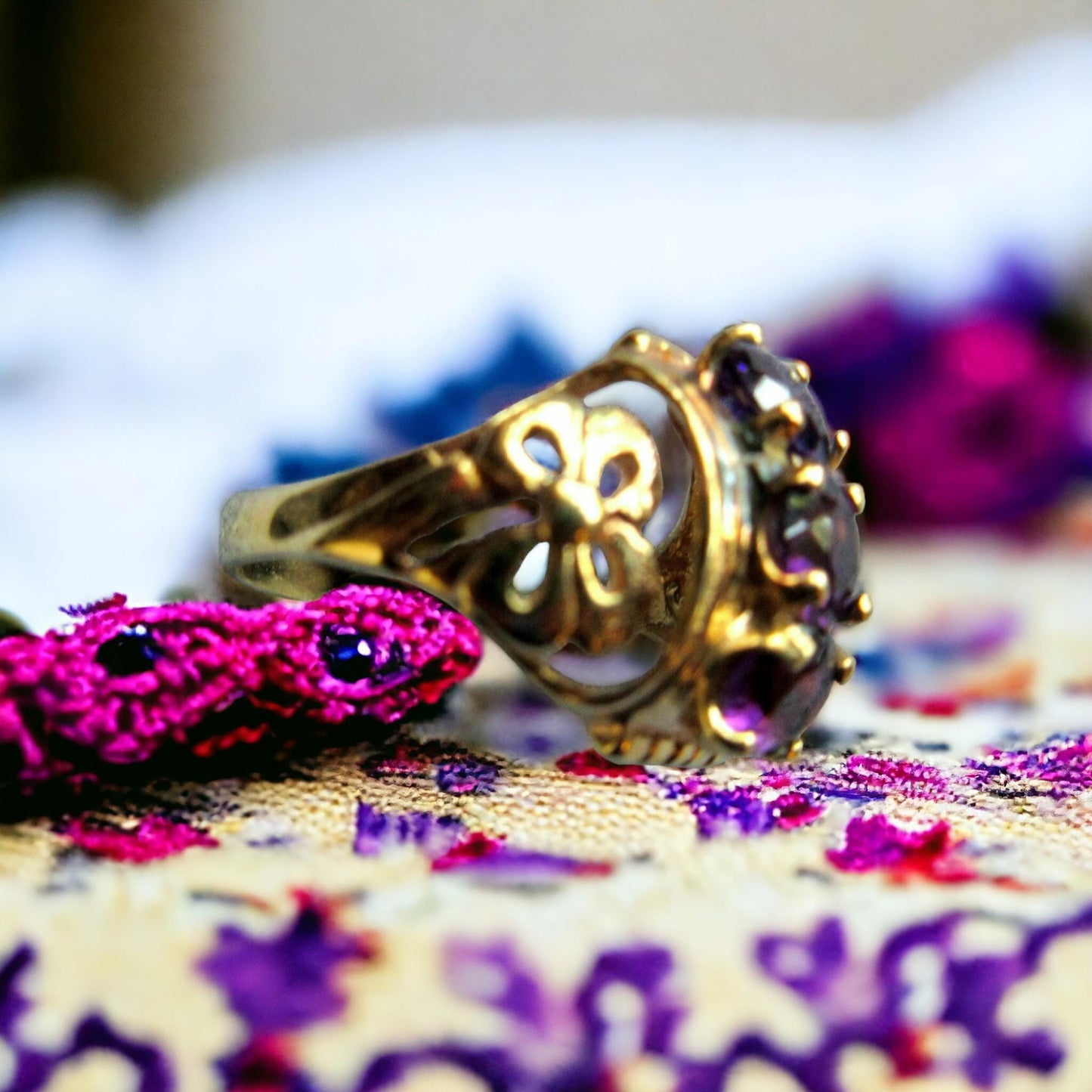 Vintage 1930s Art Deco Blue CZ Ring 925 Silver Antique-Inspired