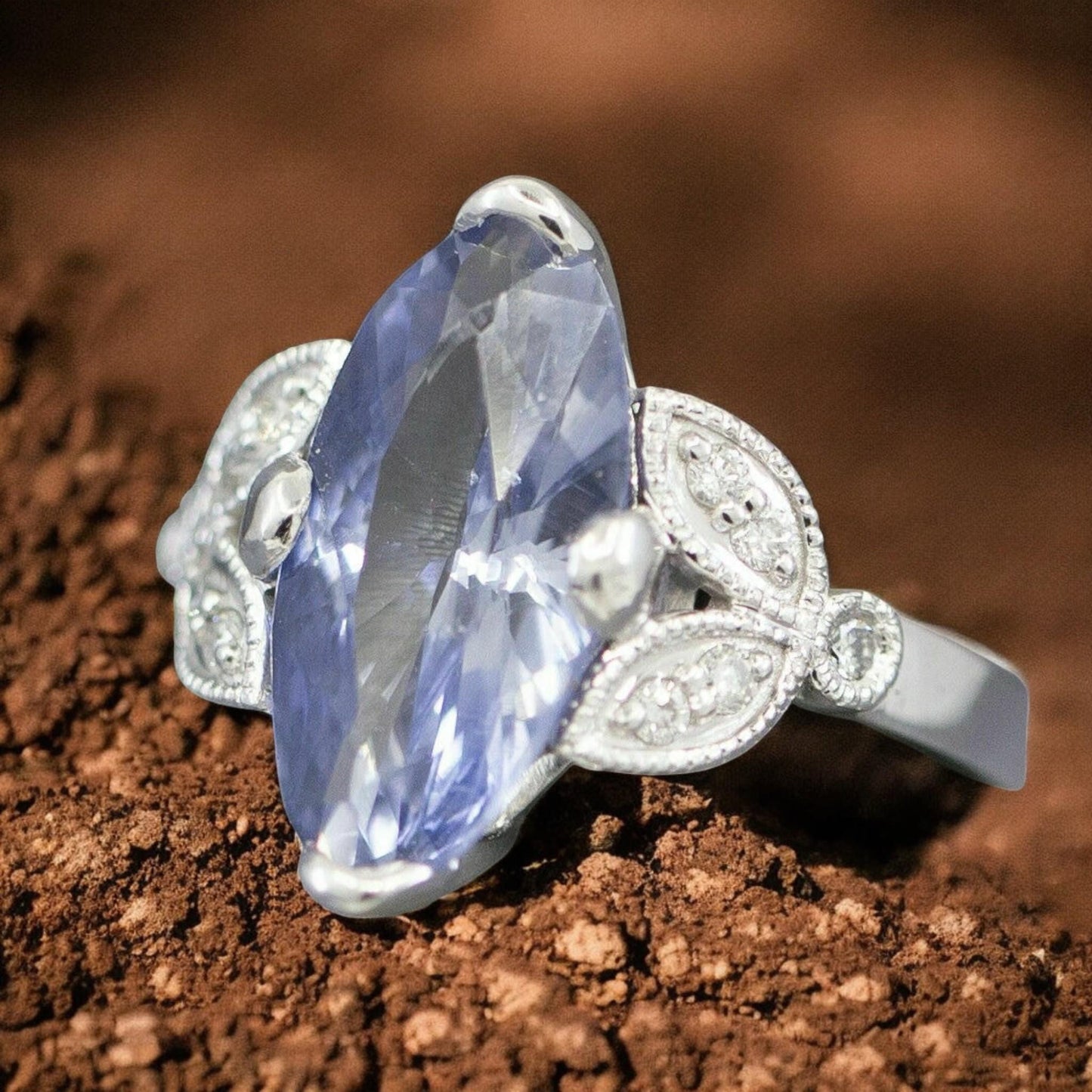 Vintage Marquise Blue CZ Engagement Ring | Leaf Promise Ring | Stunning Blue Wedding Solitaire 925 silver ring.