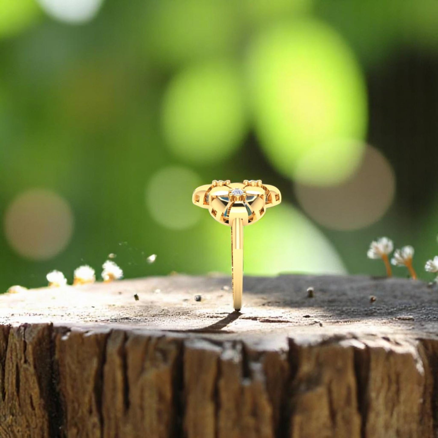 Minimalist Floral Fresh Look CZ Ring • 925 Sterling Silver Gold-Plated Statement Ring • Handmade Jewelry Gift for Her