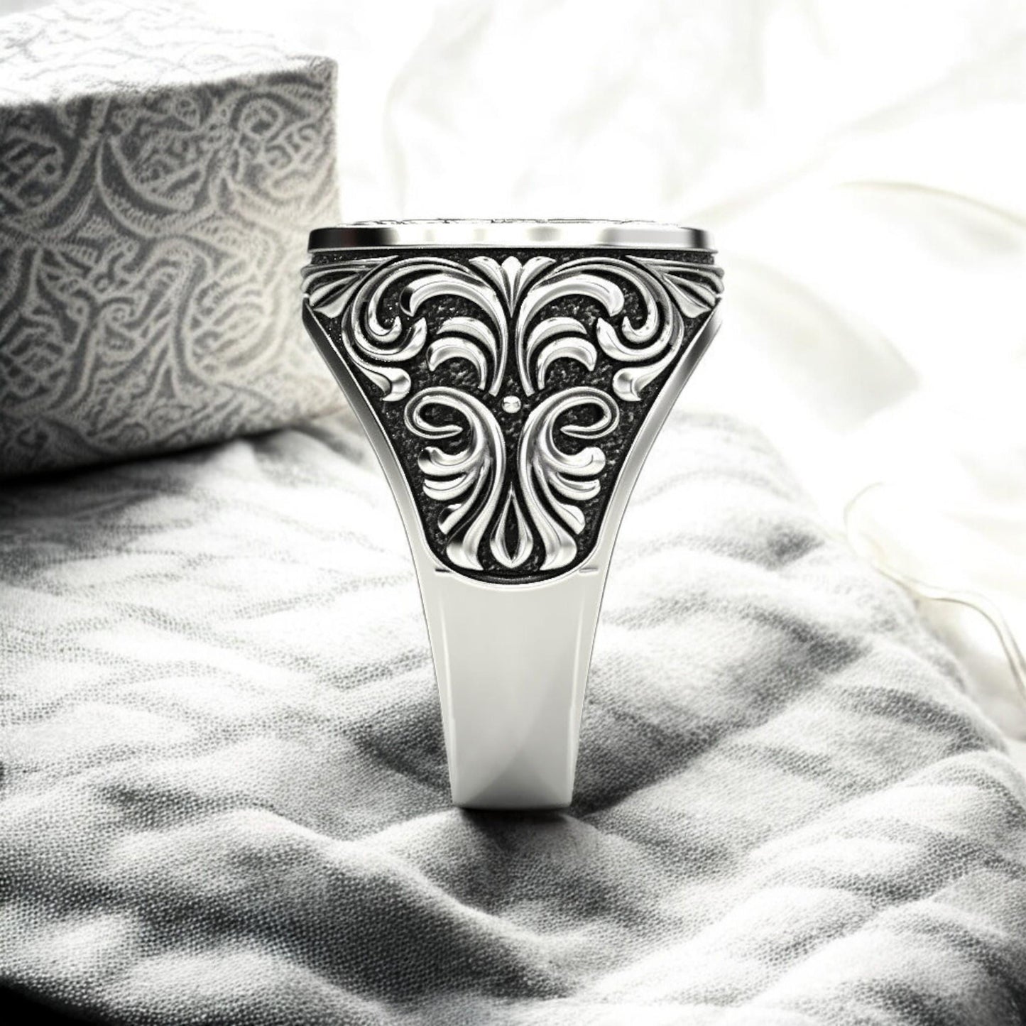 Personalized Oxidized  Silver Signet Ring - Letter G Initial Ring for Men - 925 Sterling Silver Custom Gift fathers day gift.